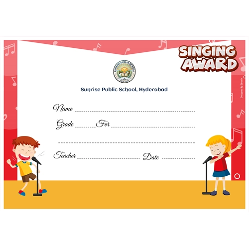 School Singing Award Certificate A4 Size | Use on Laser Printer